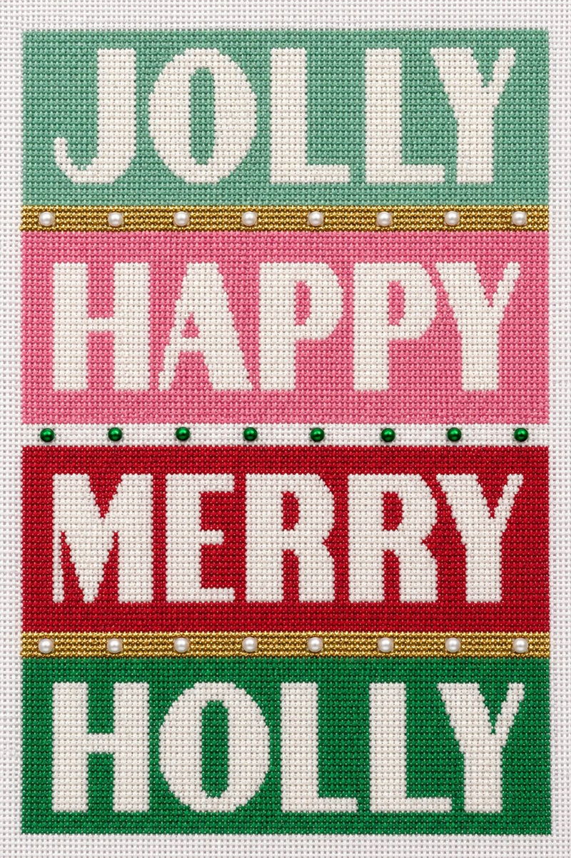 Jolly Happy Merry Holly Needlepoint Greeting Card Kit