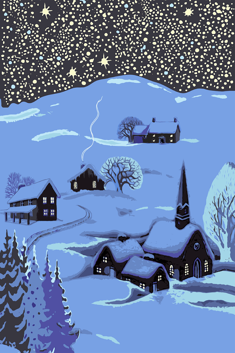 Winter Solstice — Christmas Village Night Illustrated Fine Art Print | G March Design