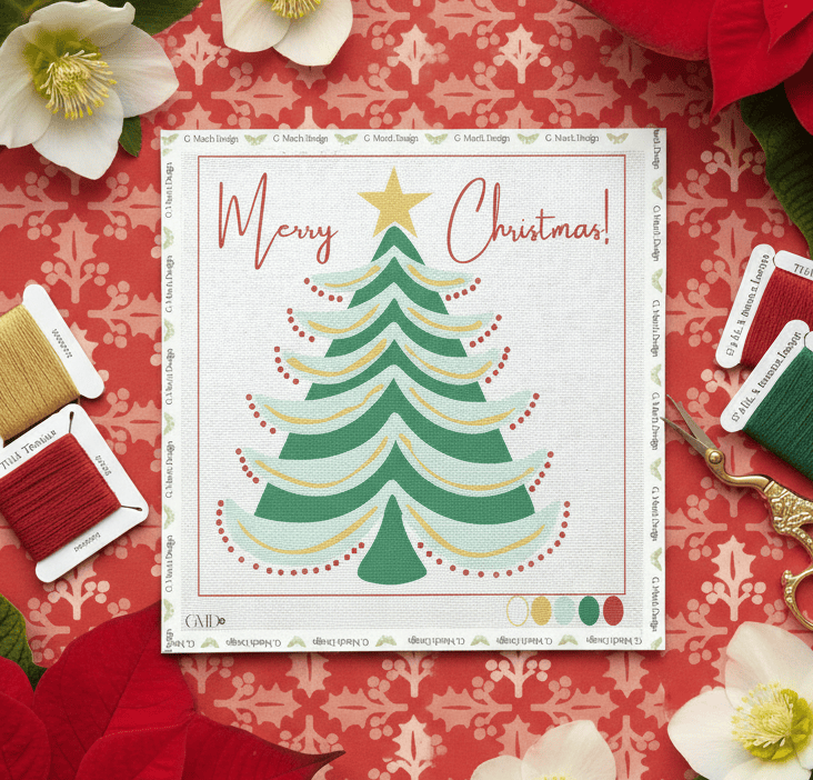 Merry Christmas Tree Needlepoint Card Kit – Mid-Century Modern Holiday Greeting Card