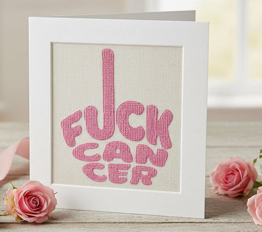 F*ck Cancer Needlepoint Card Kit | Cancer Awareness Card | Pink & Blue